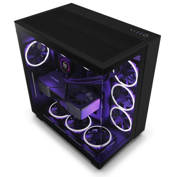 NZXT H9 Flow ATX Tower Chassis / Includes 4x F-Series 120mm Quiet Airflow fans – Black : CM-H91FB-01
