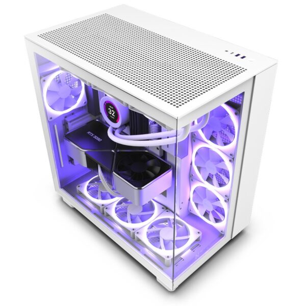 NZXT H9 Flow ATX Tower Chassis / Includes 4x F-Series 120mm Quiet Airflow fans – White : CM-H91FW-01