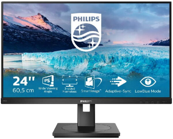 Philips 242S1AE 23.8 inch Full HD IPS Monitor / 75Hz / 4ms GTG / DP + HDMI + DVI + VGA / Built-in-Speaker / Pivotable / Height Adjustable / VESA Mount Compatible 100x100mm