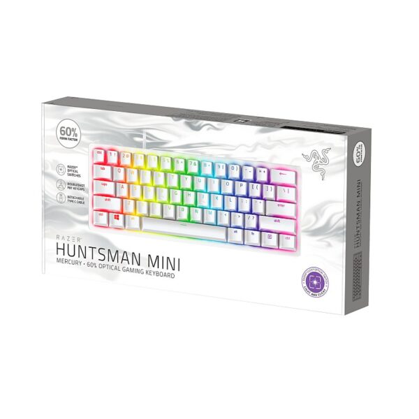 Razer Huntsman Mini – Mercury – (Linear Optical Switch – Red) 60% Optical Gaming Keyboard / Mercury : RZ03-03390400-R3M1 (Warranty 2years with BanLeong)