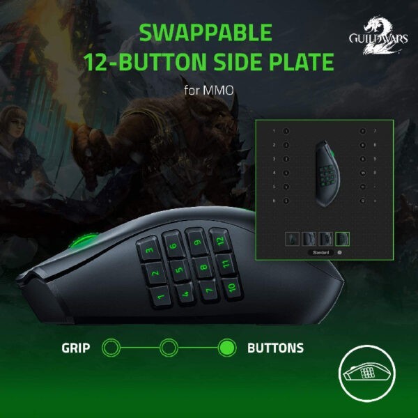 Razer Naga PRO Modular Wireless Gaming Mouse / 3 Swappable Side Plates / 3 Modes of Connection / 19+1 Programmable Buttons – RZ01-03420100-R3A1