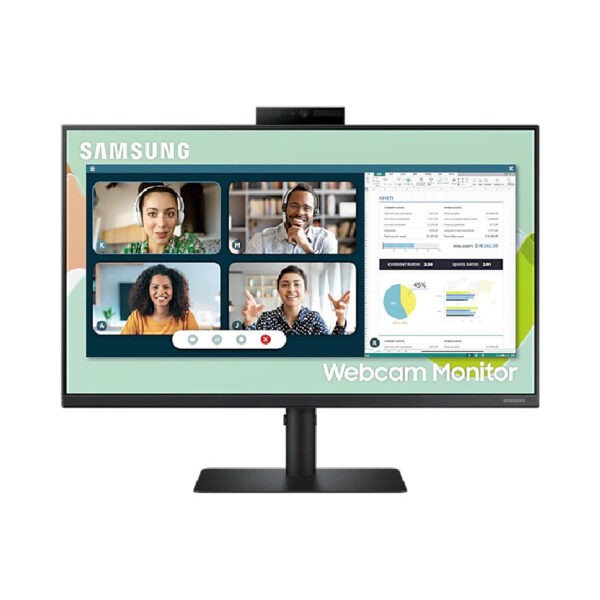 Samsung S24A400VEE 24″ S4 Webcam Monitor / In-built webcam, microphone, and speakers, perfect for collaboration / IPS 75Hz, FreeSync, DP x1 + HDMI x1, VGA x1, Headphone out x1, Built-In-Speaker, Pivotable, Height Adjustable, VESA Mount Compatible 100x100mm