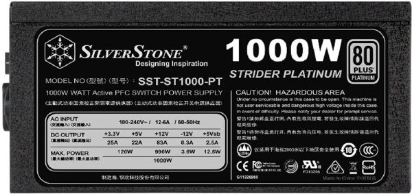 Silverstone Strider Platinum ST1000-PTS – 1000W 80+Platinum Full Modular ATX Power Supply – SST-ST1000-PTS (Warranty 5years with Avertek)