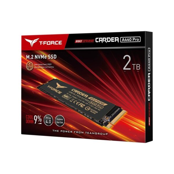 TeamGroup T-Force Cardea A440 PRO Graphene 2TB  – Graphene heatspreader PCIe Gen4x4 NVME M.2 SSD / 3D TLC NAND, up to Read 7400MB/s, Write 7000MB/s, TBW 1,400TBW, DRAM Cache – TM8FPRO02T0C129