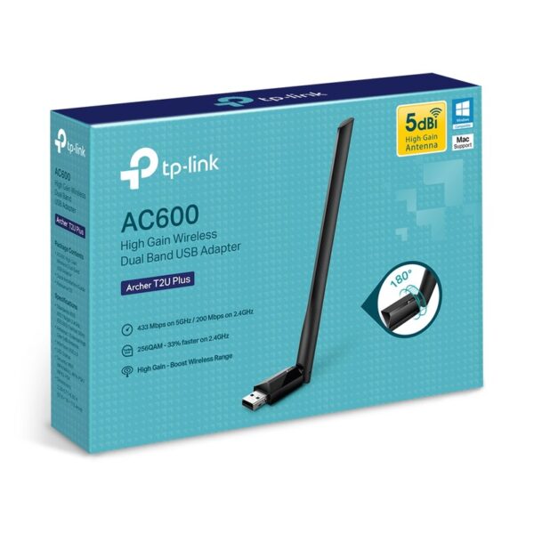 TP-Link Archer T2U Plus AC600 High Gain Wireless Dual Band USB Adapter / 5dBi High Gain Antenna / Win+Mac Supported (Local Warranty 3years with TP-Link SG)