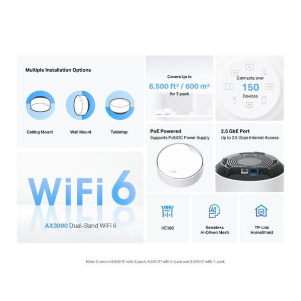 TP-Link Deco X50-PoE (3pcs pack) AX3000 Whole Home Mesh WiFi 6 System with PoE
