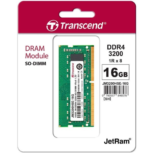 Transcend JetRam 16GB DDR4 3200MHz SODIMM Notebook or Mini PC RAM / 1Rx8 – JM3200HSE-16G