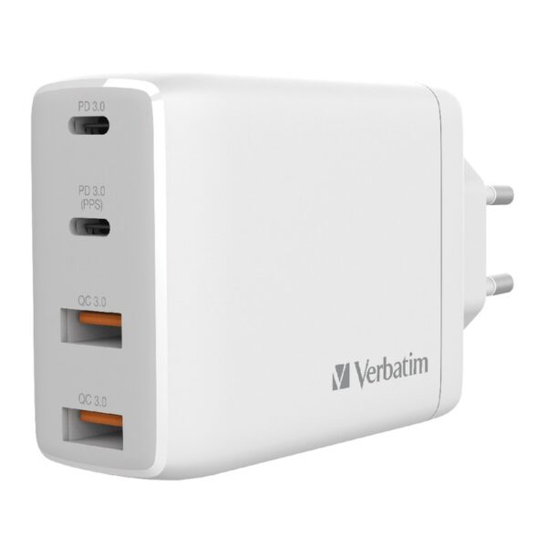 Verbatim 66546 4Port 100W PD & QC 3.0 GaN USB Charger (White) / Galium Nitride Technology / 2xType-C + 2x Type-A (2101-1043) (Warranty 1year)