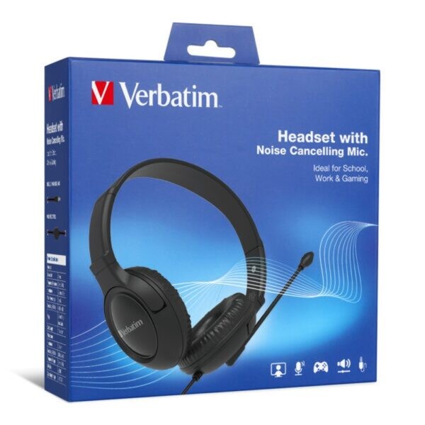 Verbatim Headset with Noise Cancelling Mic / Single 3.5mm audio jack, volume control knob, 1.2m cable – 66705 (Warranty 1year)