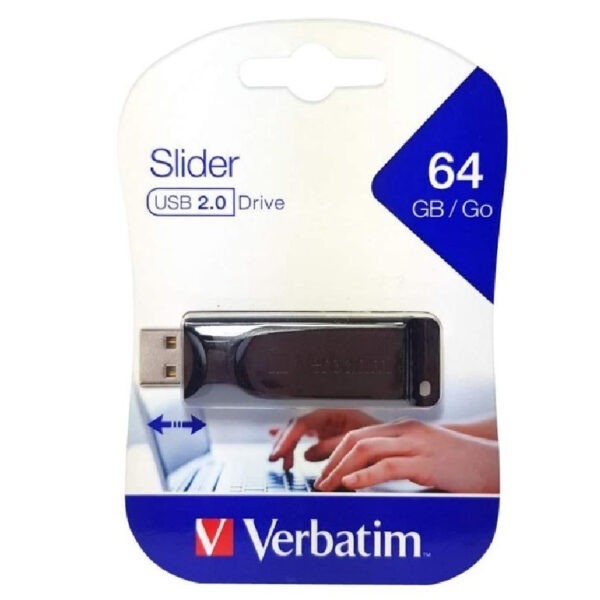 Verbatim Slider USB2.0 64GB (Black) Store’n’Go USB2.0 Flash Drive – Black : 98698 (Warranty 2years)